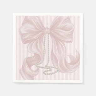 Serviette En Papier Nœud rayé rose et collier de perles