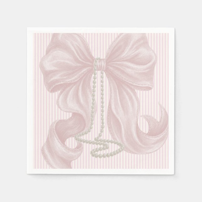 Serviette En Papier Nœud rayé rose et collier de perles (Devant)