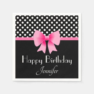Serviette En Papier Nœud rose élégant Joyeux Anniversaire