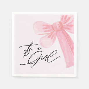 Serviette En Papier Nœud Rose Pâle Aquarelle Moderne C'est une Fille
