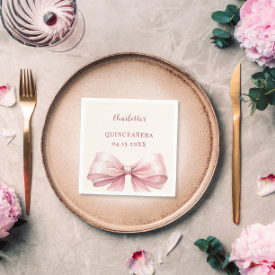 Serviette En Papier Nœud rose Quinceanera ivoire