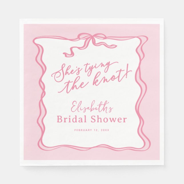 Serviette En Papier Nœud Rose Rétro Elle Va Se Marier  (Devant)