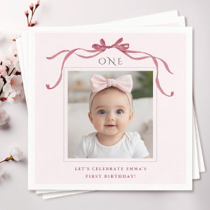 Serviette En Papier Nœud Rose Rouge Blush Première Photo d'Anniversair