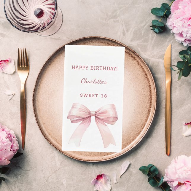 Serviette En Papier Nœud rose Sweet 16 blanc (Créateur téléchargé)
