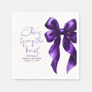 Serviette En Papier Noeud Violet Elle Attache le Nœud Réception de Mar