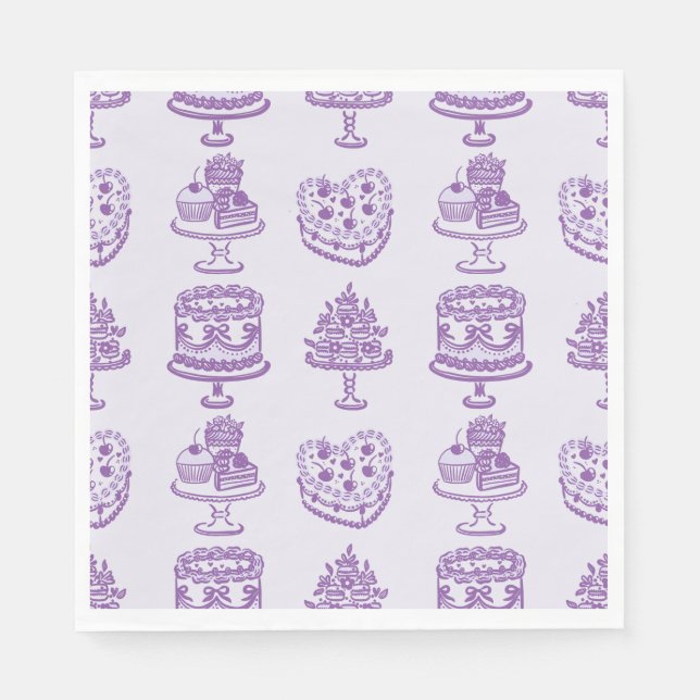 Serviette En Papier Nœud Violet Rétro Cœur Coquette Gâteau Saint-Valen (Devant)