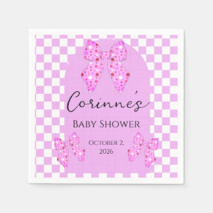 Serviette En Papier Nœuds à pois roses gingham carreaux baby shower