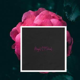 Serviette En Papier Noir avec Mariage de texte rose chaud Cocktail