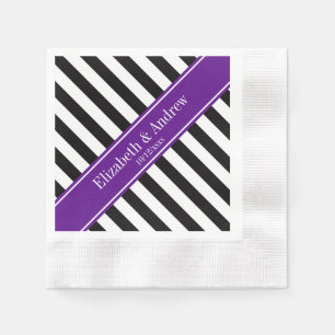 Serviette En Papier Noir Blanc Bande Violet Nom du ruban Monogramme