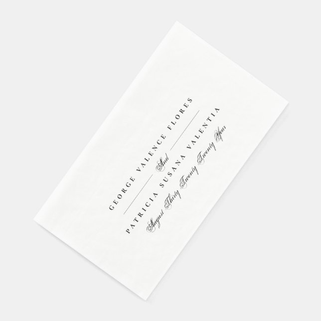 Serviette En Papier Noir & Blanc Calligraphie Formelle Mariage Élégant (Coin)