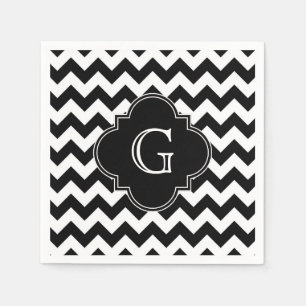 Serviette En Papier Noir blanc Chevron noir Quatrefoil Monogramme