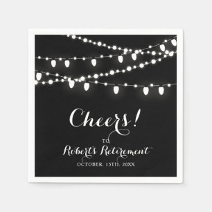 Serviette En Papier Noir & Blanc   Élégante fête de retraite classique