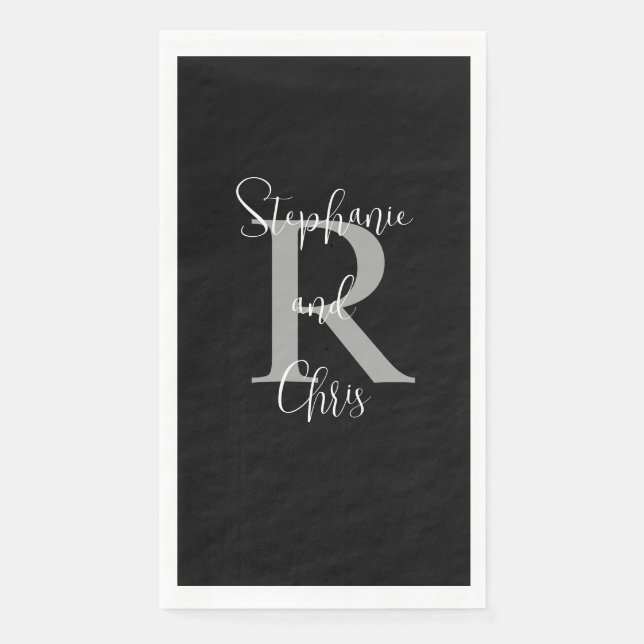 Serviette En Papier Noir Blanc Gris Nom Monogramme Papier Serviette d' (Devant)
