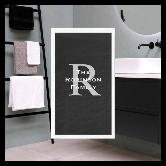 Serviette En Papier Noir Blanc Gris Nom Monogramme Papier Serviette d' (Créateur téléchargé)