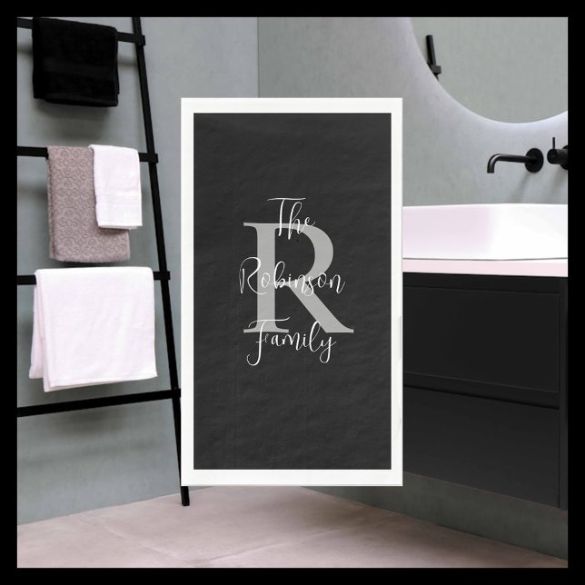 Serviette En Papier Noir Blanc Gris Nom Monogramme Papier Serviette d' (Créateur téléchargé)