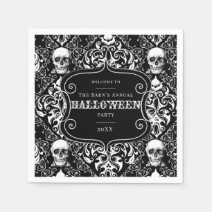 Serviette En Papier Noir blanc Halloween Damask Motif crâne personnal