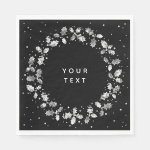 Serviette En Papier Noir + Blanc Imprimé main Holly Wreath Noël