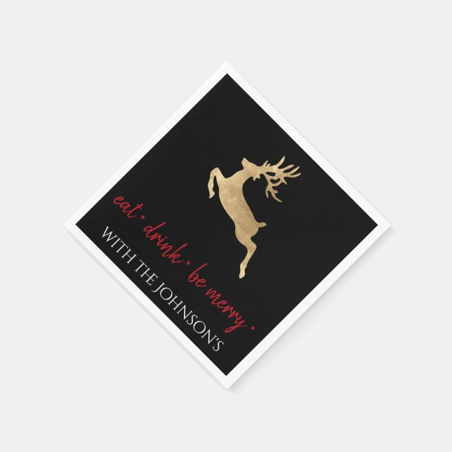 Serviette En Papier Noir Blanc Manger Boire Soyez Joyeux Red Gold Deer (Coin)