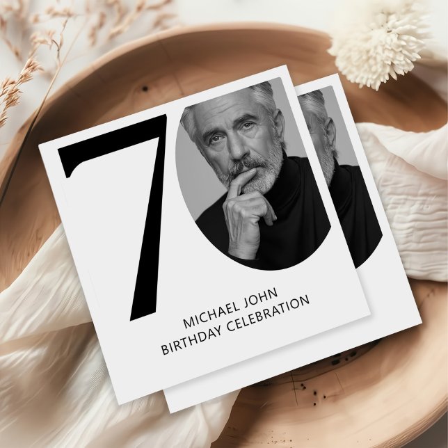 Serviette En Papier Noir & Blanc moderne 70e photo Anniversaire (Créateur téléchargé)