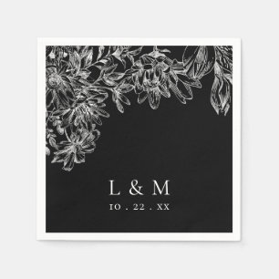 Serviette En Papier Noir Blanc Monogramme Mariage Floral Napkins