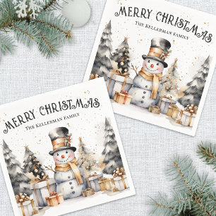Serviette En Papier Noir Blanc Noël Hivernal Fêtard