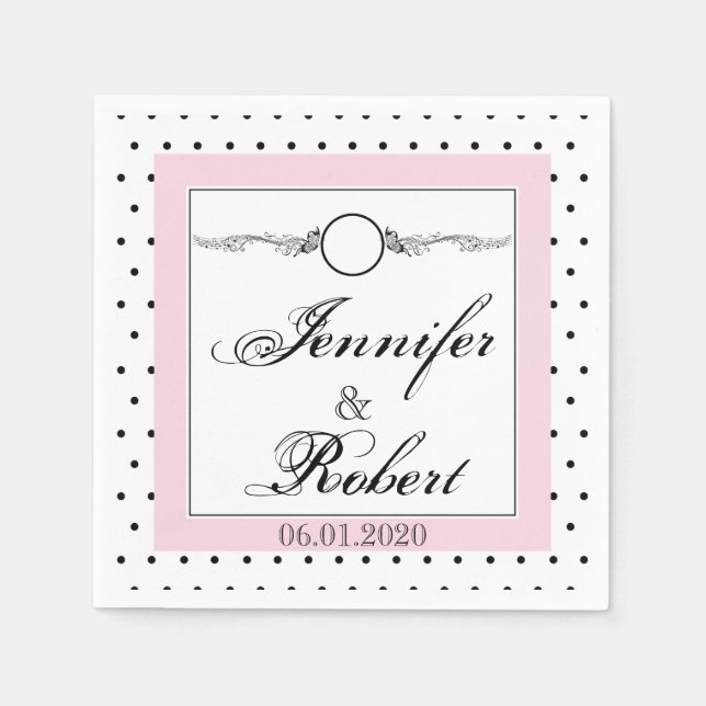 Serviette En Papier Noir blanc Polka Mariage papillon Napkin (Devant)