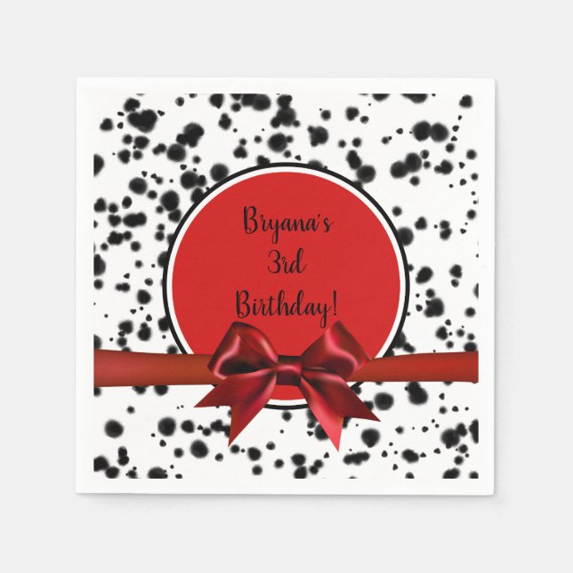Serviette En Papier Noir Blanc Rouge Bow Dalmatie Spots Anniversaire (Devant)