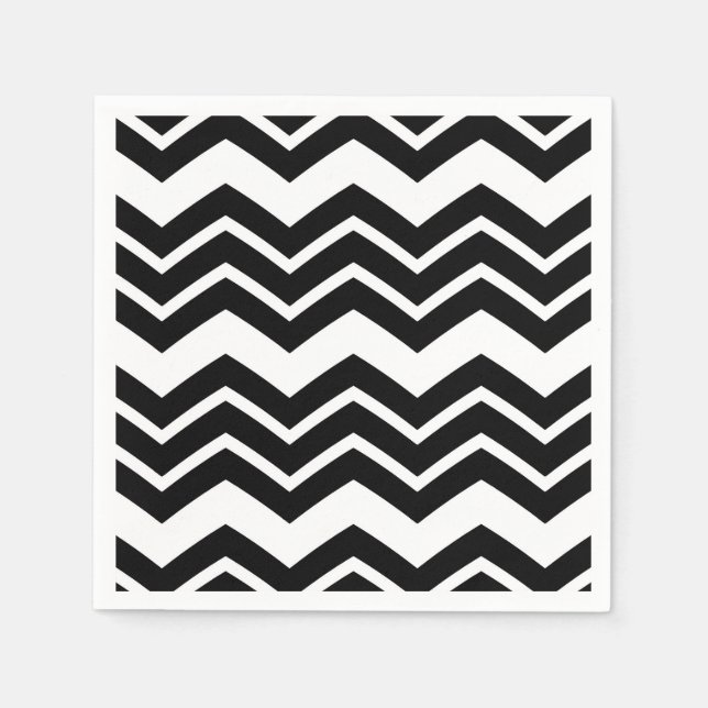 Serviette En Papier Noir Blanc Zigzag Chevron Motif Design (Devant)