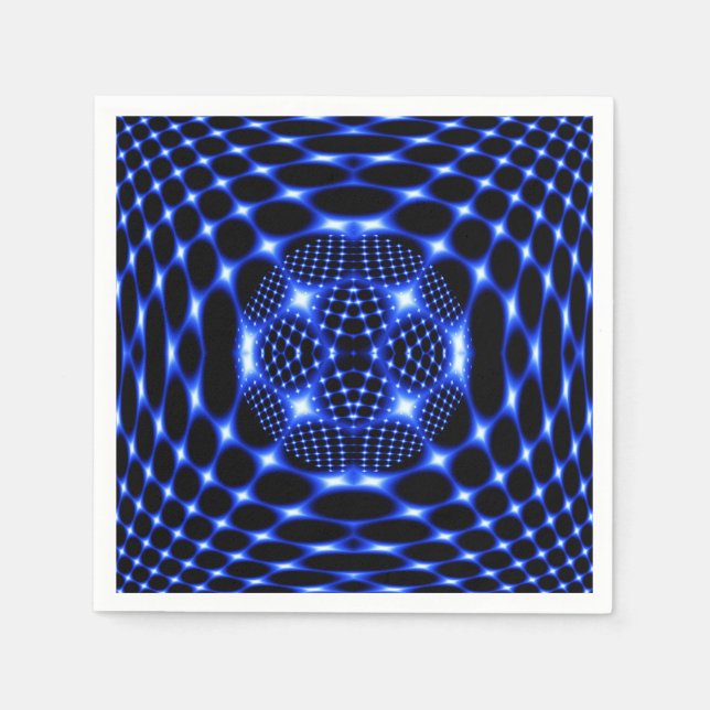 Serviette En Papier Noir bleu néon fractal (Devant)