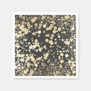Serviette En Papier Noir chic et motif moderne de confettis d'or