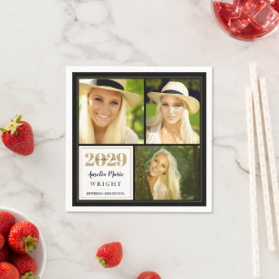 Serviette En Papier Noir chic et obtention du diplôme personnalisée