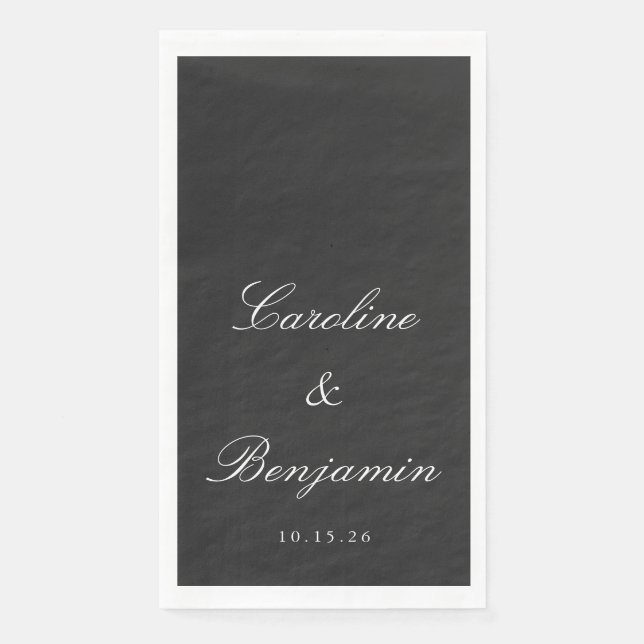 Serviette En Papier Noir classique Script élégant Mariage Nom personna (Devant)