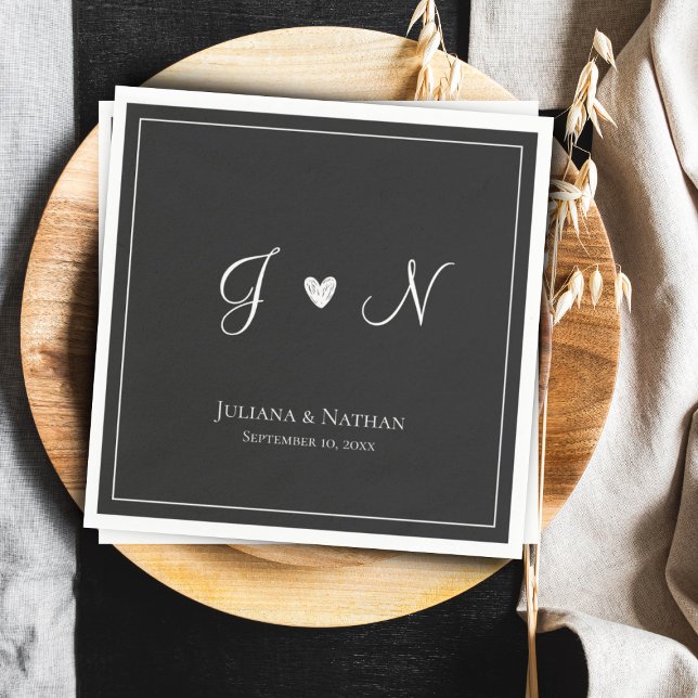 Serviette En Papier Noir Classique Simple Moderne Initiales Nom du mon (Créateur téléchargé)