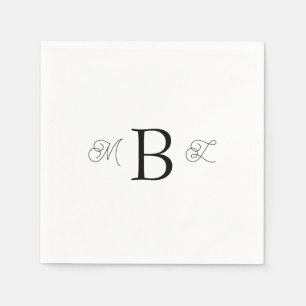 Serviette En Papier Noir Combo Police Monogramme Mariage blanc Cocktai