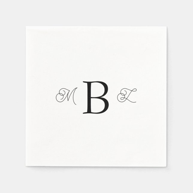Serviette En Papier Noir Combo Police Monogramme Mariage blanc Cocktai (Devant)