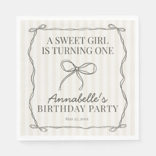 Serviette En Papier Noir Coquette Bow Beige Anniversaire Table Déco