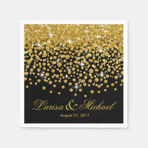 Serviette En Papier Noir d'or de la douche   de confettis de parties
