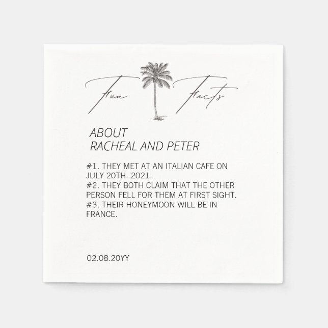 Serviette En Papier Noir et blanc Chic Palm Tree Fun Fun Fun Mariage (Devant)