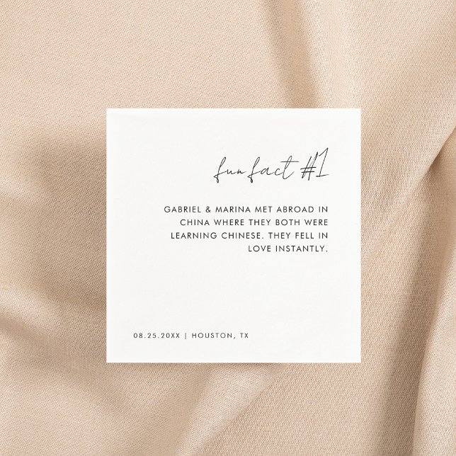 Serviette En Papier Noir et blanc manuscrit Fun Fact # 1 Mariage (Créateur téléchargé)