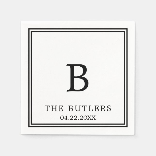 Serviette En Papier Noir et blanc Personnalisé Cocktail Cocktail Servi (Devant)