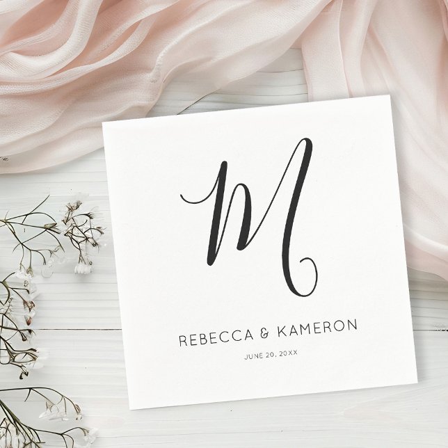Serviette En Papier Noir et blanc Simple Élégant | Mariage de monogram (Créateur téléchargé)