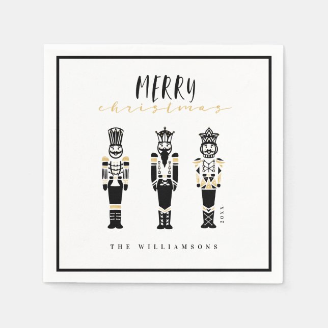 Serviette En Papier Noir et blanc Tendance Abstrait Noisette Noël (Devant)