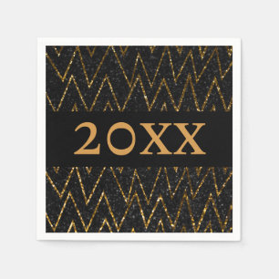 Serviette En Papier Noir et Chevron Nouvel An Gold personnalisé