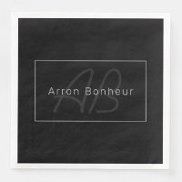 Noir et gris moderne | Nom et monogramme du Cool