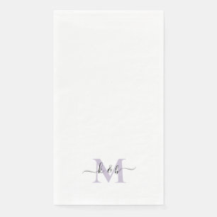 Serviette En Papier Noir et Lavande Monogramme Lavande Blanc