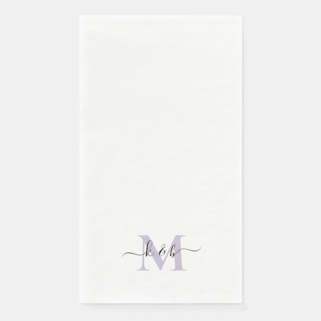 Serviette En Papier Noir et Lavande Monogramme Lavande Blanc (Devant)