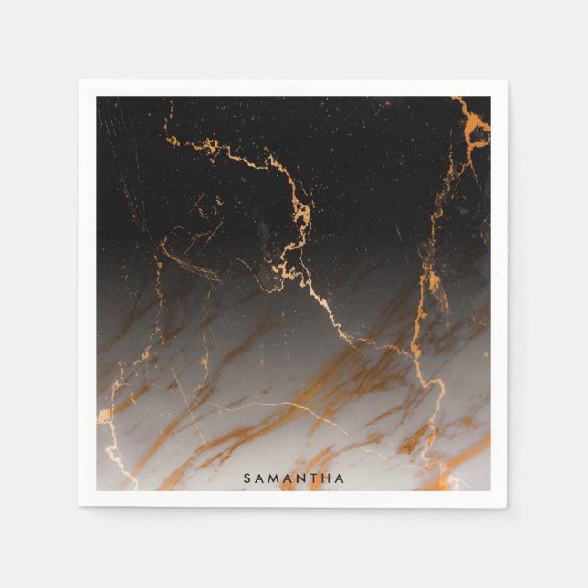Serviette En Papier Noir et Marbre blanc (Devant)
