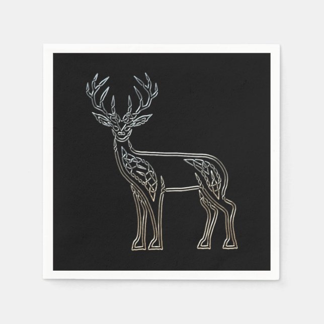 Serviette En Papier Noir Et Noir Cerf Style Celtique (Devant)