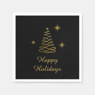 Serviette En Papier Noir et or Elegant Joyeux Noël Salutation