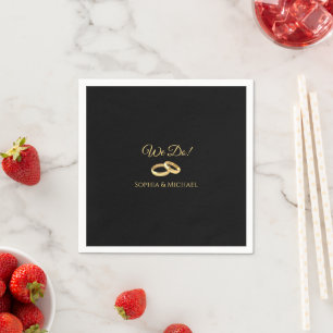 Serviette En Papier Noir et Or-On Se Dit-Oui-Anneaux De Mariage-